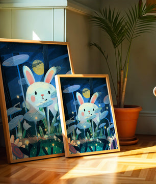 Cute rabbit in a dreamy moonlit forest