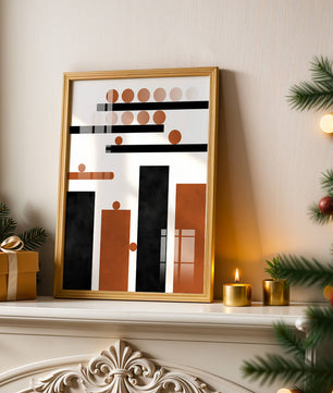 Abstract Geometric Art with Circles and Bars in Earth Tones