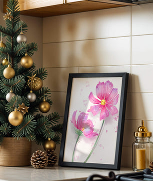 Flores delicadas en acuarela rosada con salpicaduras artísticas en lienzo