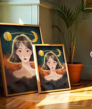 Surreal portrait of a girl with celestial elements