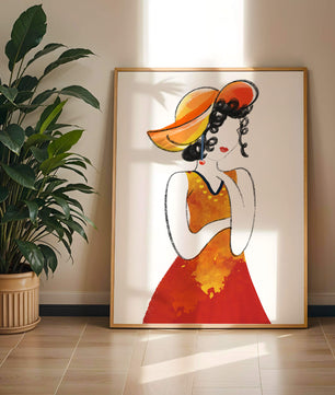 Elegante Frau in einem lebendigen Hut und Kleid Illustration
