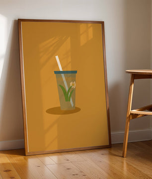 Illustration of a Drink with Botanical Element and Straw on Orange Background - Mi tienda