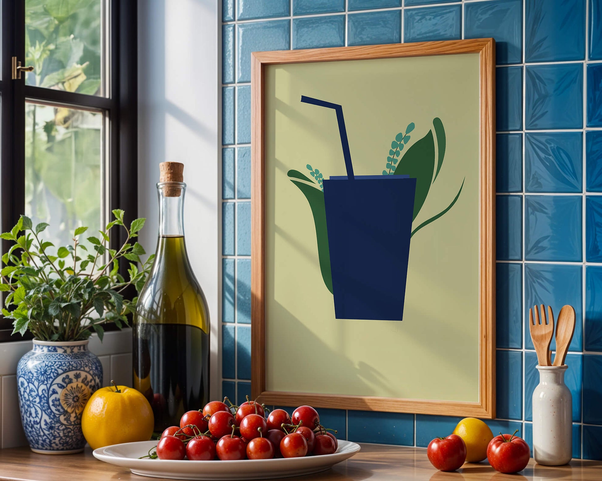 Modern cafe drink illustration with botanical elements
