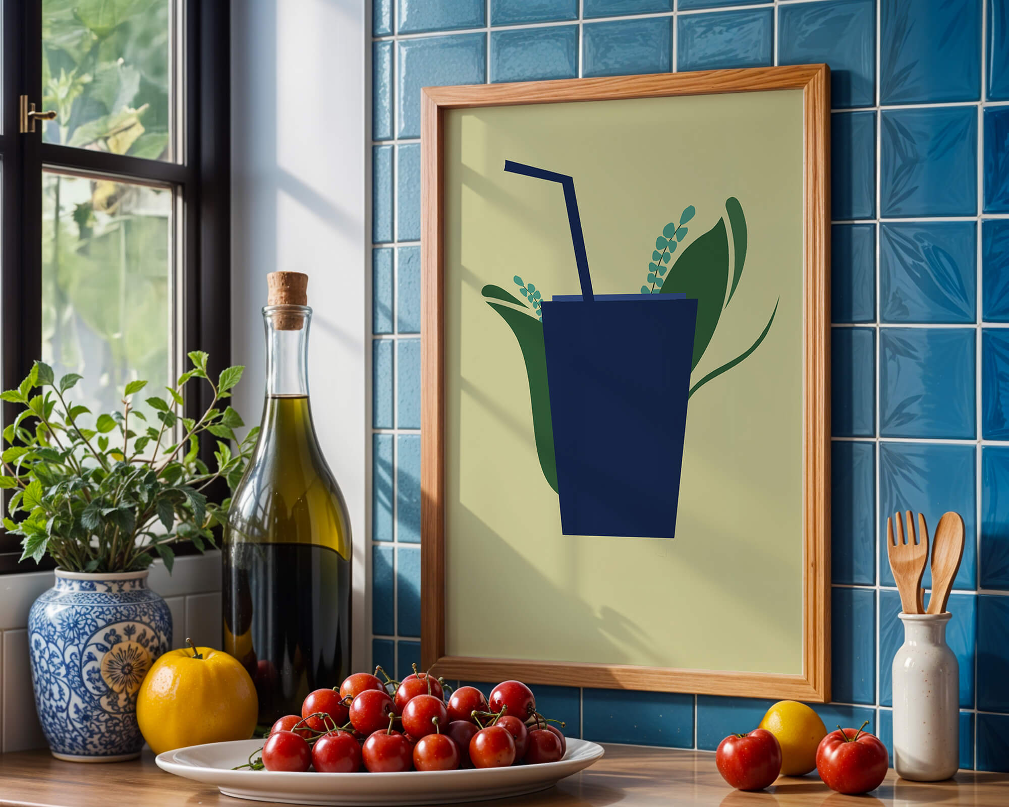 Modern cafe drink illustration with botanical elements