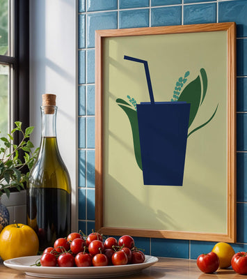 Modern cafe drink illustration with botanical elements