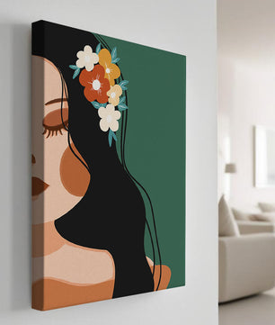 Elegante Illustration einer Frau mit floralem Haarteil