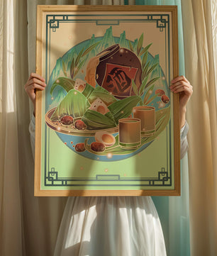 Traditional Chinese food illustration with festive elements