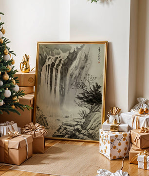 Serene Waterfall in Traditional Chinese Landscape Painting