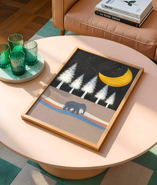 Serene Night Scene with Elephant Under Golden Moon in Forest - Mi tienda