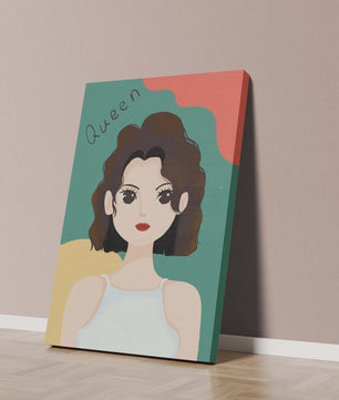 Stylized illustration of a confident woman with abstract background