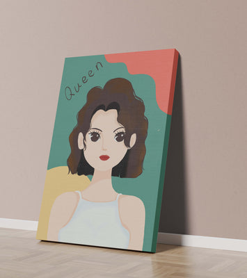 Stylized illustration of a confident woman with abstract background
