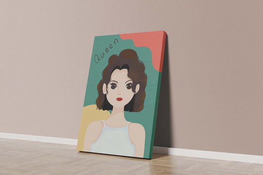 Stylized illustration of a confident woman with abstract background