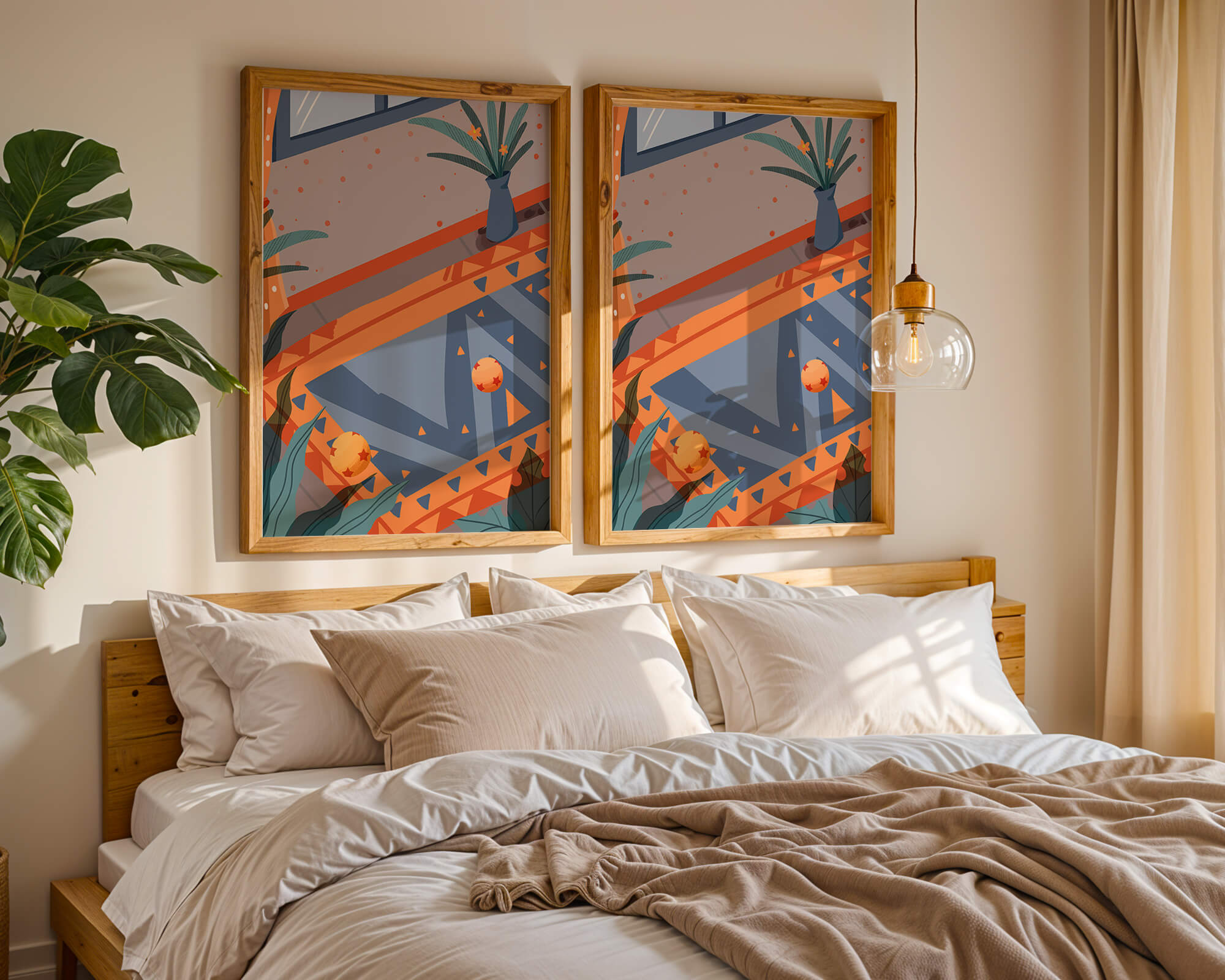Modern interior with geometric patterns and vibrant colors