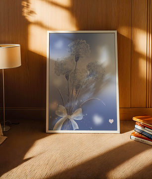 Carnations With Sparkles And Ribbon On Blue Background - Mi tienda
