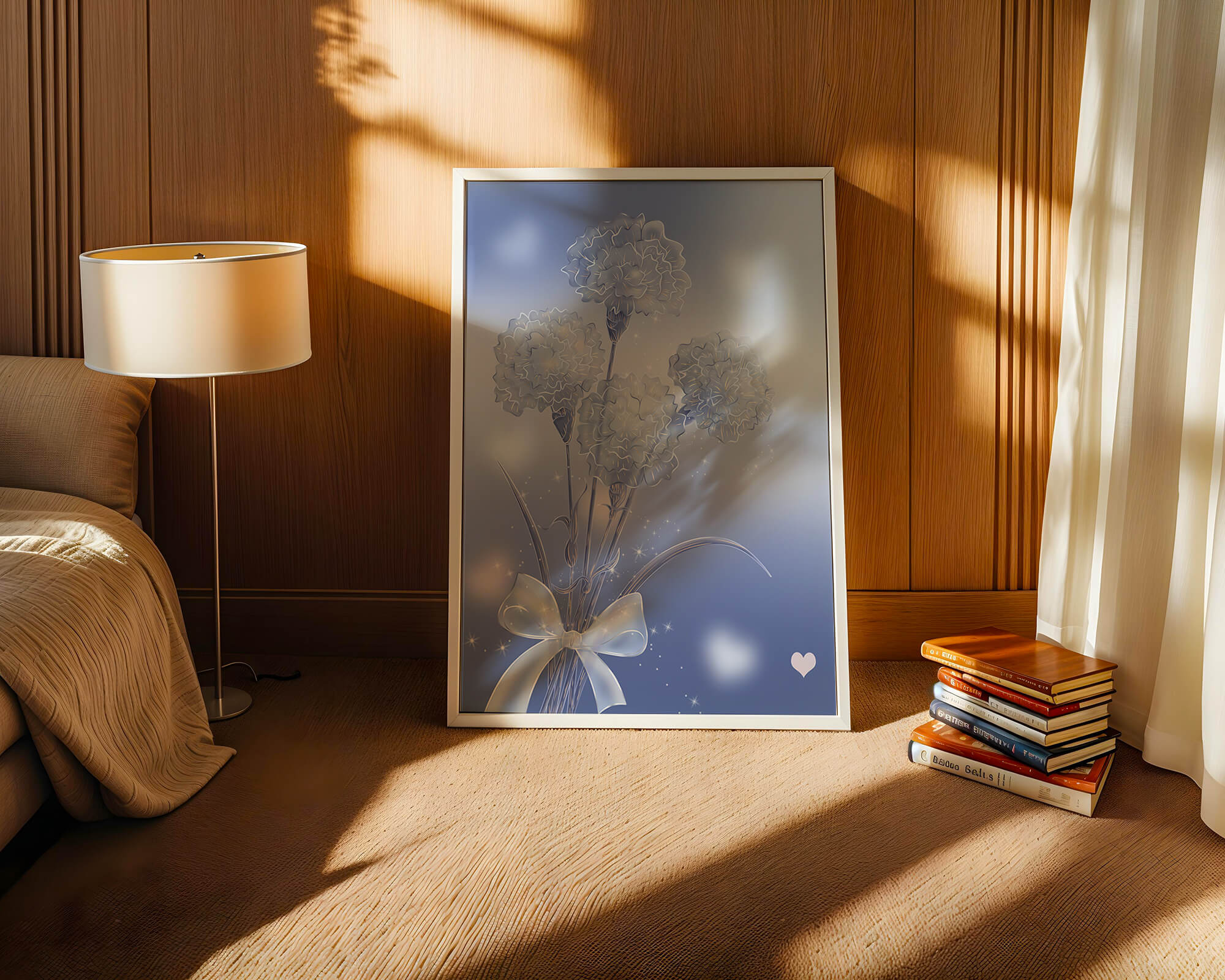 Carnations With Sparkles And Ribbon On Blue Background - Mi tienda