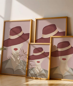 Stylish Woman in Vintage Hat with Minimalist Fashion Art