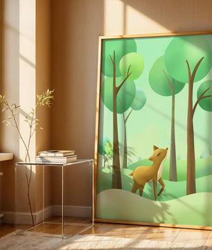 Gentle Deer and Butterfly in a Lush Forest Setting