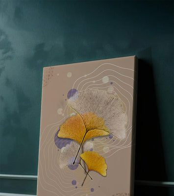 Elegant ginkgo leaves with abstract wavy and circular elements