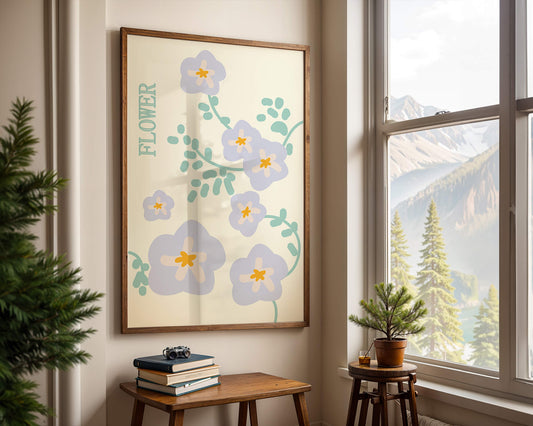 Floral design with pastel flowers and abstract leaves