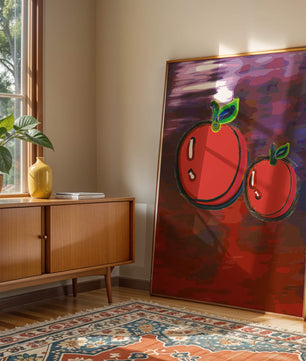 Dos manzanas abstractas con fondo colorido