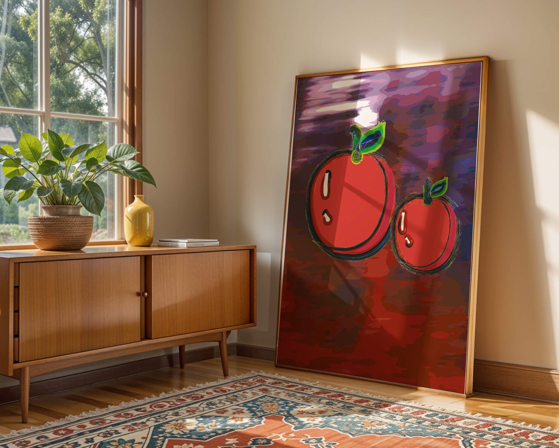 Dos manzanas abstractas con fondo colorido
