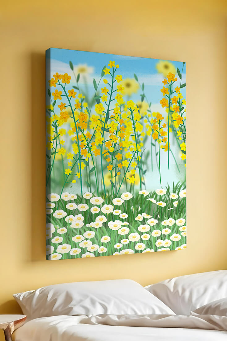 Springtime Meadow With Blooming Yellow And White Flowers