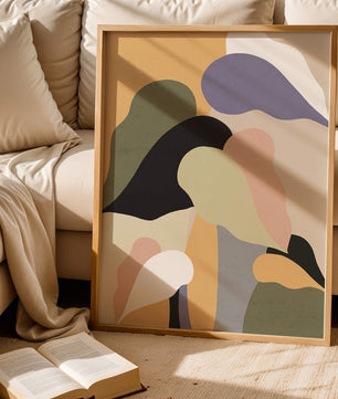 Abstract organic shapes in pastel colors with textured background