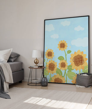 Sunflowers Under Blue Sky with Floating Clouds