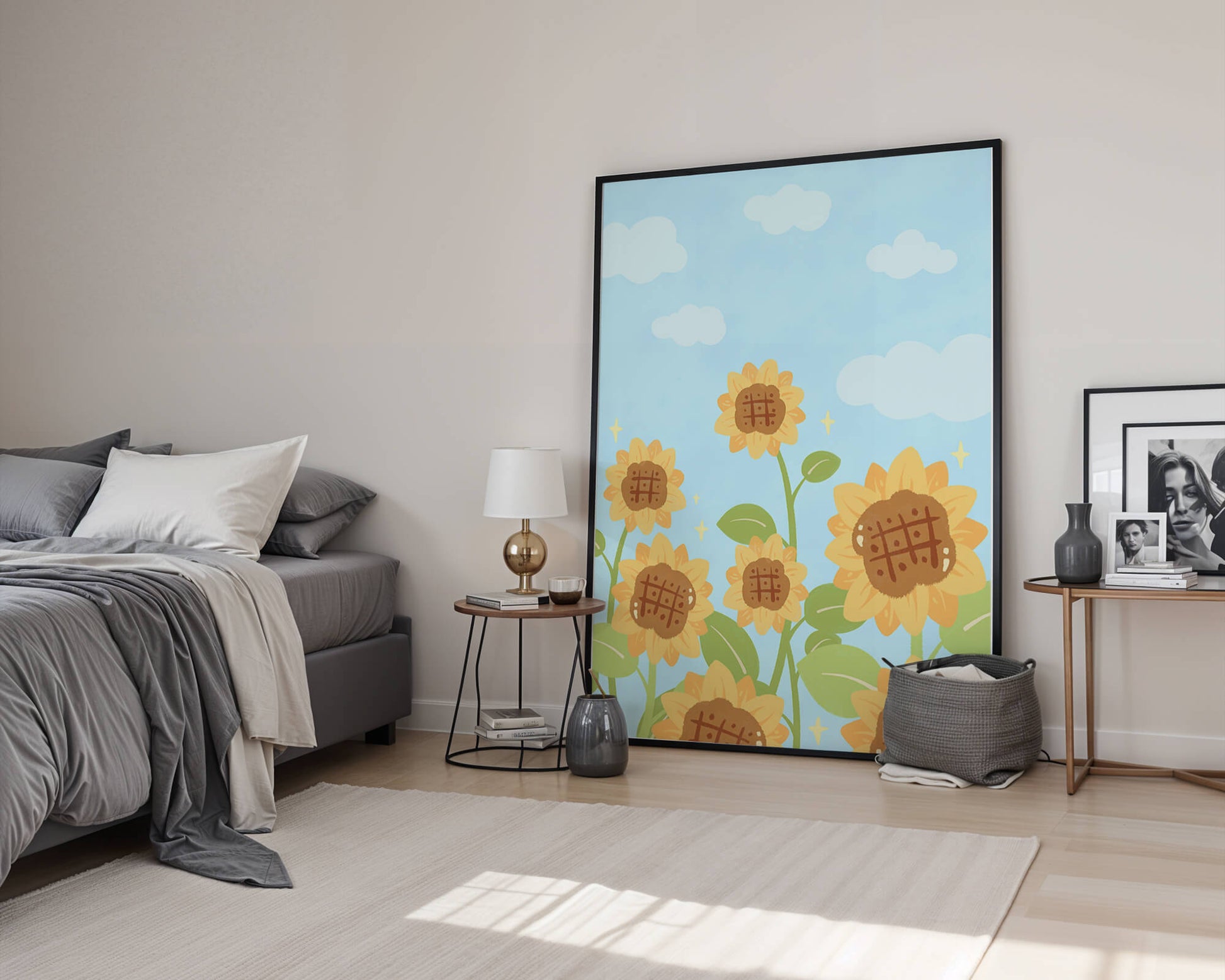 Sunflowers Under Blue Sky with Floating Clouds