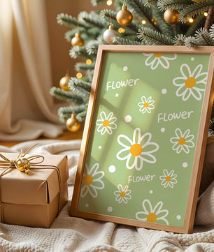 Estampado floral con margaritas sobre fondo verde