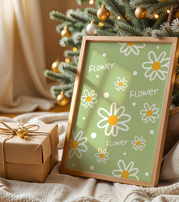 Floral pattern with daisies on a green background