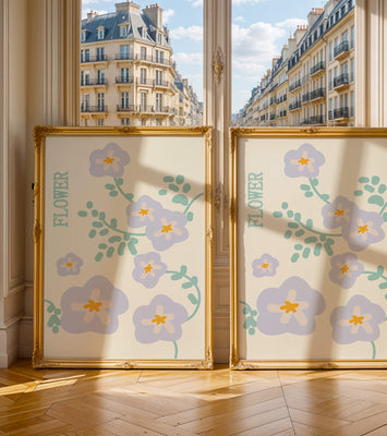 Floral design with pastel flowers and abstract leaves