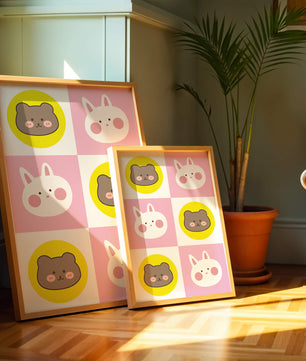 Diseño de patrones de animales juguetones con caras de osos y conejos en colores pastel