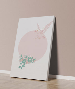 Pájaro pastel con elementos florales en estilo minimalista