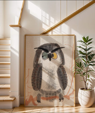 Whimsical Owl Illustration with Colorful Eyes