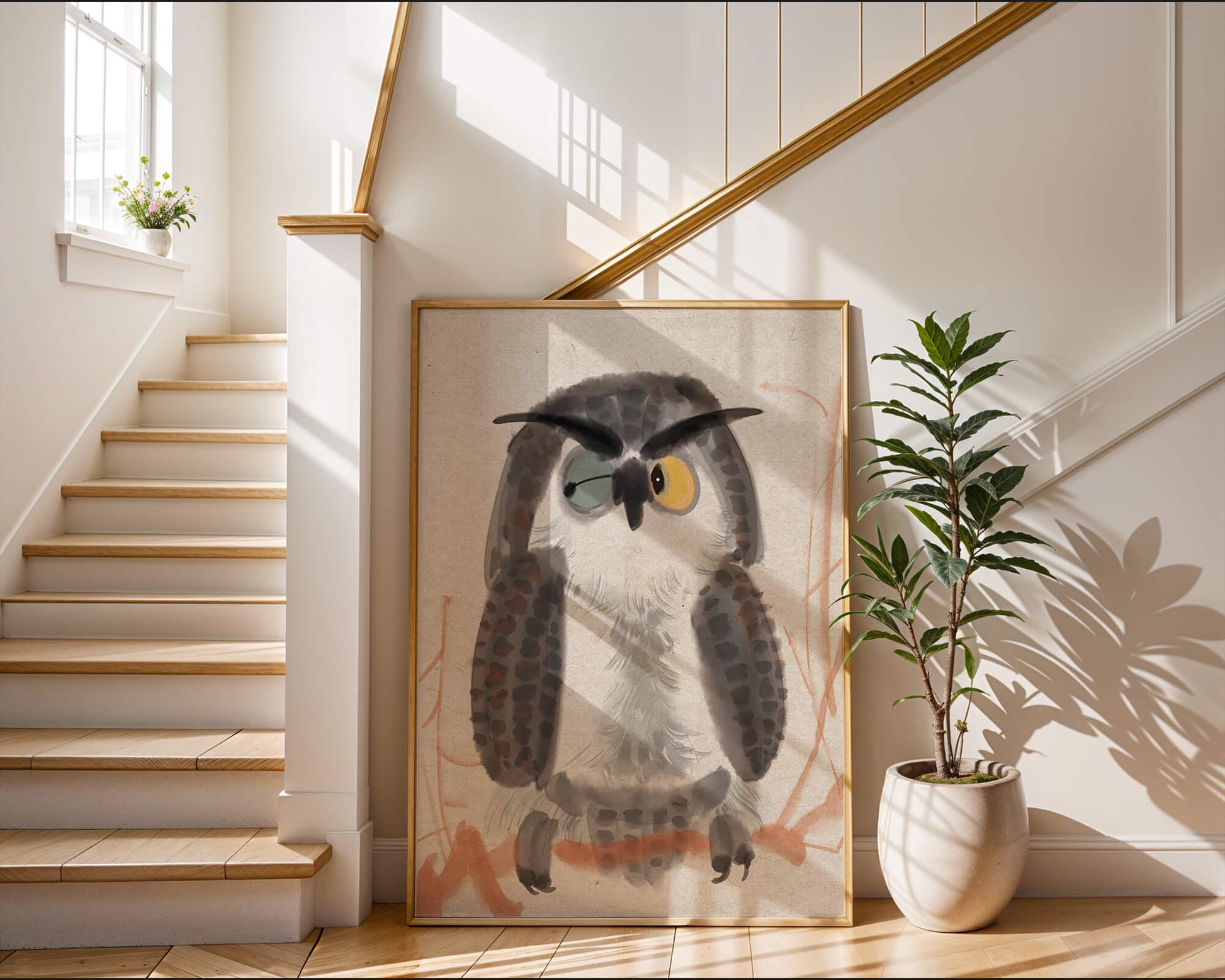 Whimsical Owl Illustration with Colorful Eyes