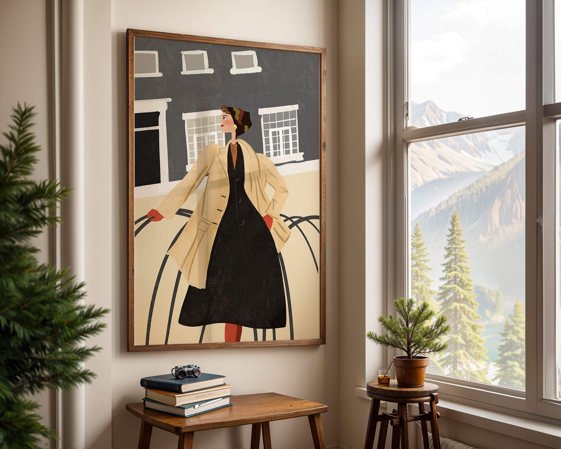 Chic Woman in Vintage Coat Posing Outdoors in Urban Setting