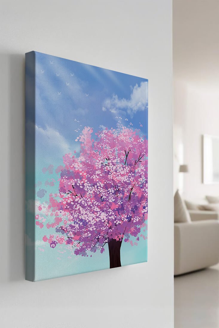 Cherry blossom tree in a serene sky setting