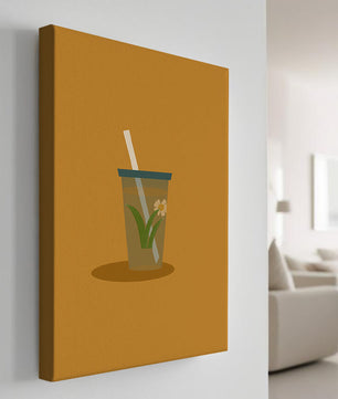 Illustration of a Drink with Botanical Element and Straw on Orange Background - Mi tienda