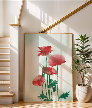 Red Poppies in Minimalist Natural Setting