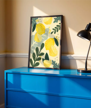 Vibrant lemon and leaf pattern design for home decor