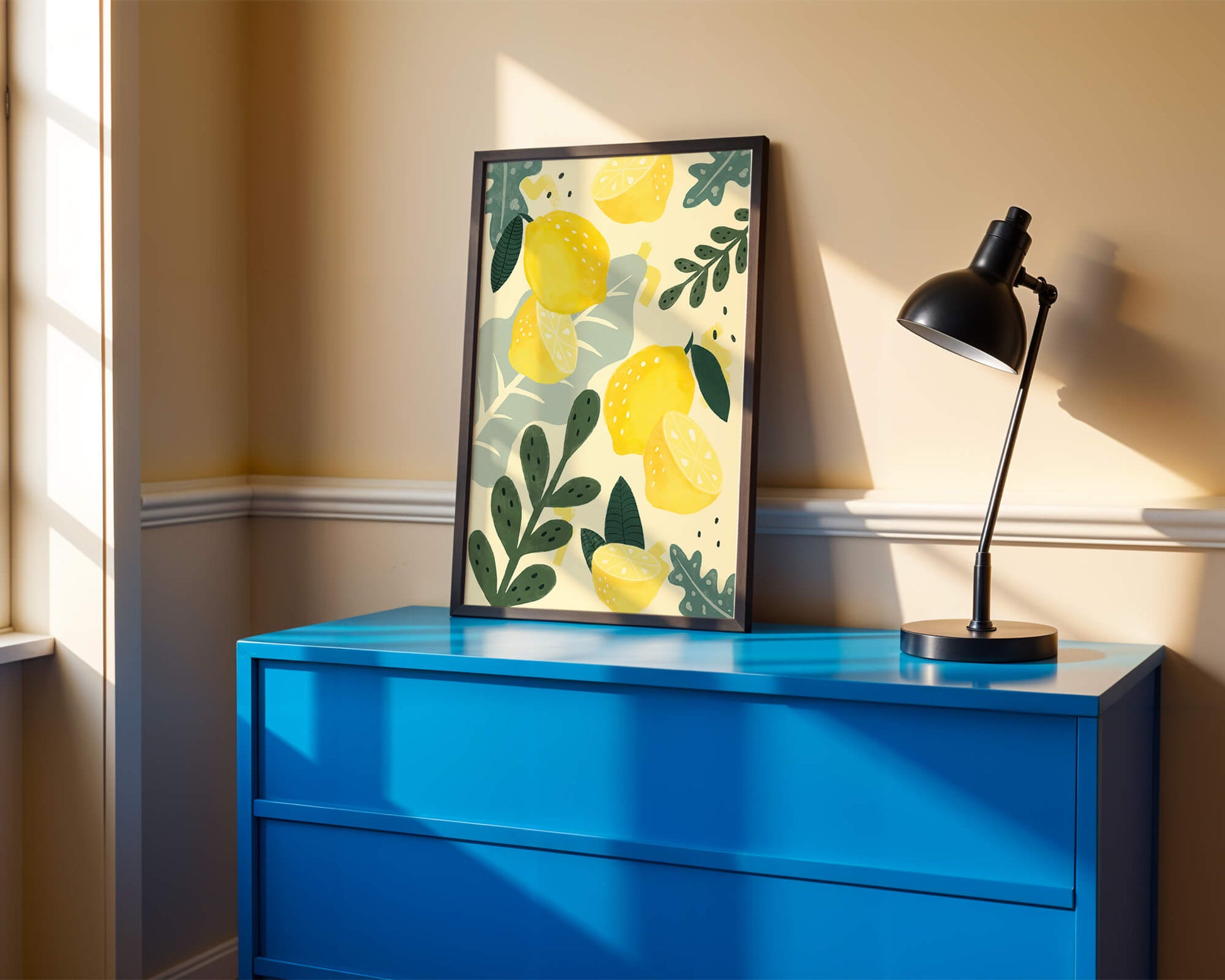 Vibrant lemon and leaf pattern design for home decor