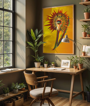 Abstract vibrant sunflower art with dynamic geometric shapes