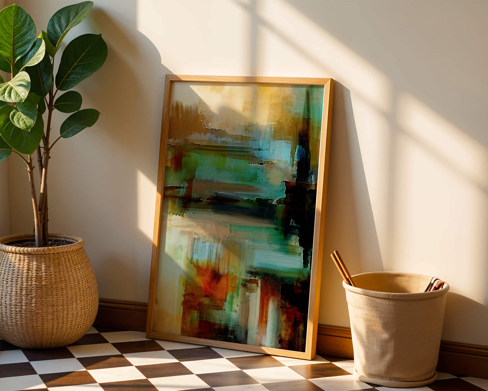 Abstract Expressionist Colorful Landscape with Earthy and Aqua Tones