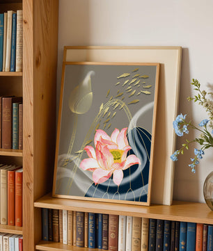 Elegant floral design with blooming lotus and golden fish accents