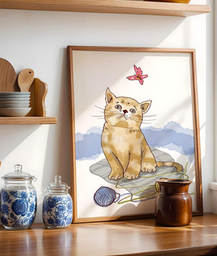 Adorable Kitten Playing with Yarn and Watching Butterfly - Mi tienda