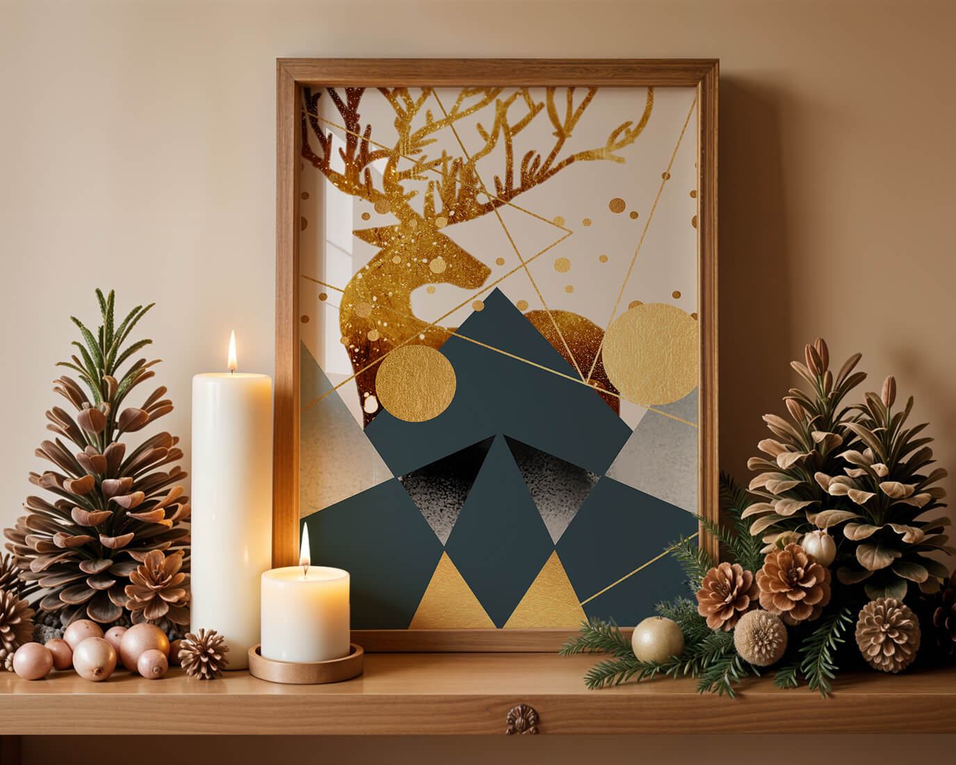 Geometric Deer With Gold Elements In Abstract Art