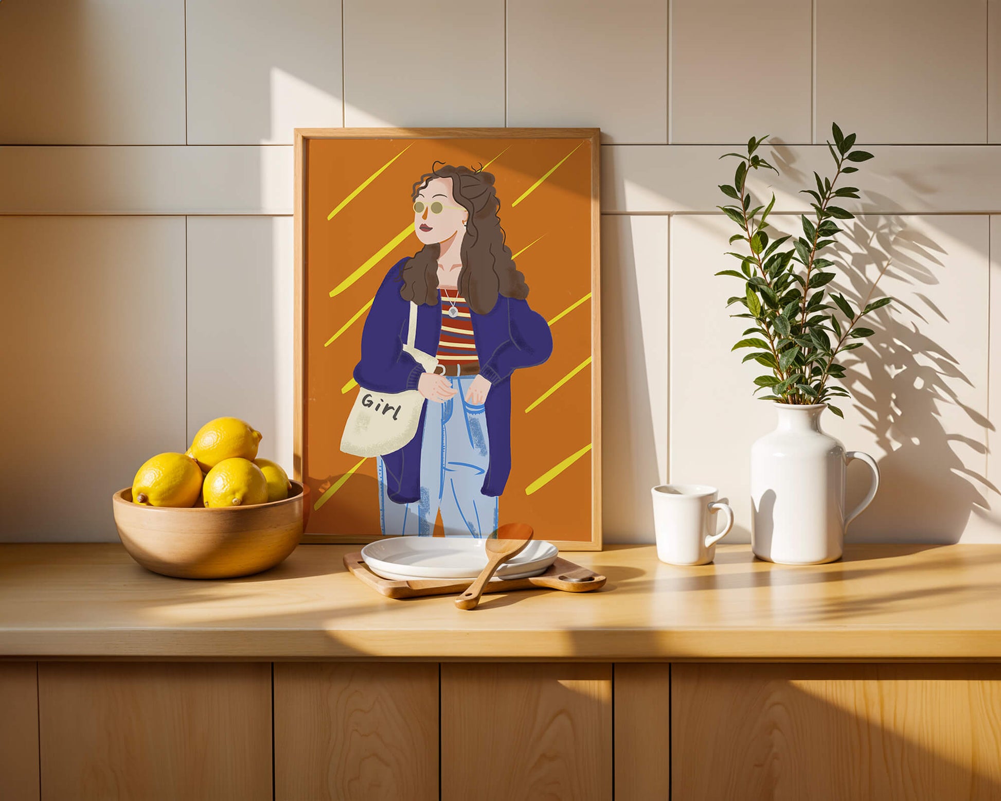 Trendy girl with sunglasses and casual outfit illustration