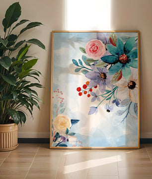 Watercolor floral illustration with vibrant flowers and leaves