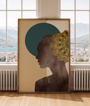 Elegant Silhouette with Gold Lace and Red Lips - Mi tienda